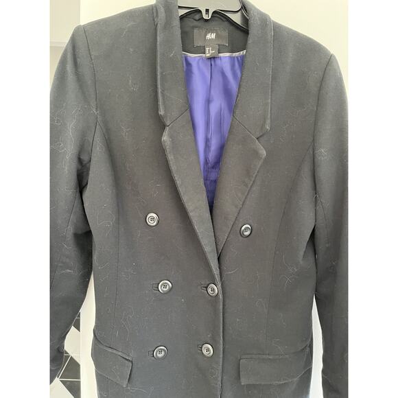 H&M Vtg Womens L Double Breasted Navy Long Blazer Jacket Preppy Old Money - Picture 3 of 5